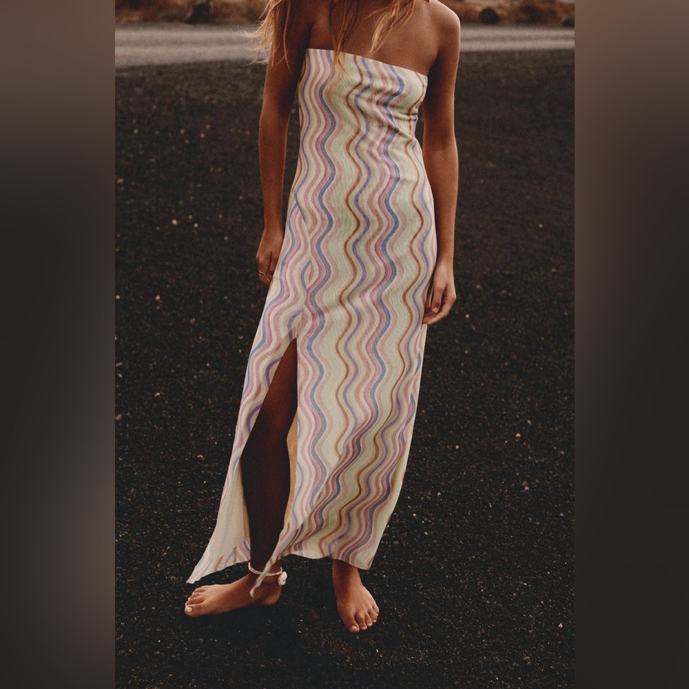 Zara strapless printed tulle dress